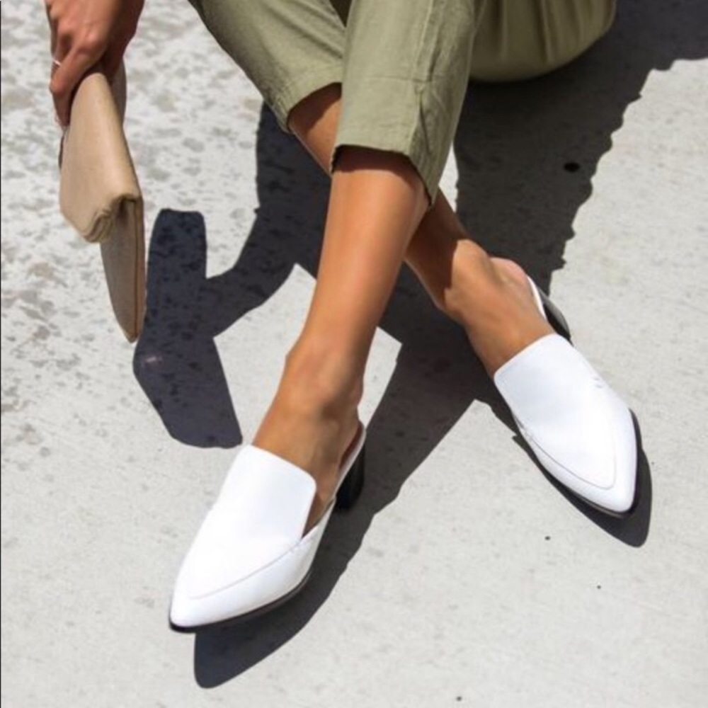 Cream/white slide on block mule
